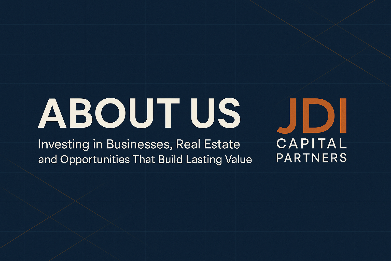 JDI Capital Partners About Us banner featuring modern design elements and brand colors
