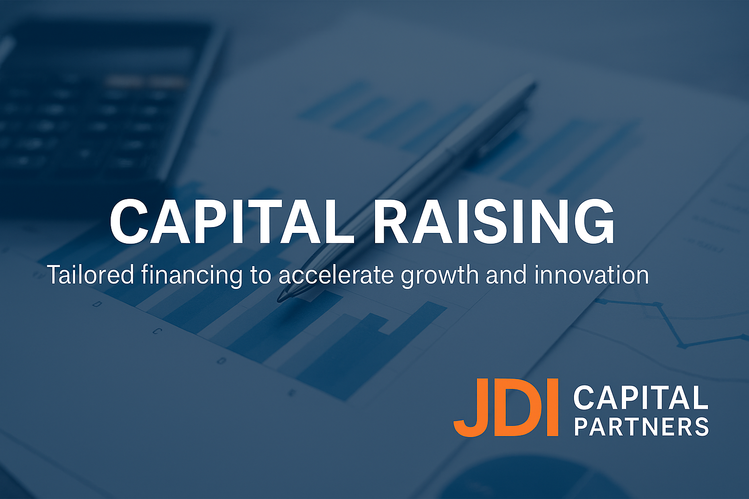 Banner image for JDI Capital Partners’ Capital Raising service page featuring the brand name and headline over a modern abstract background.